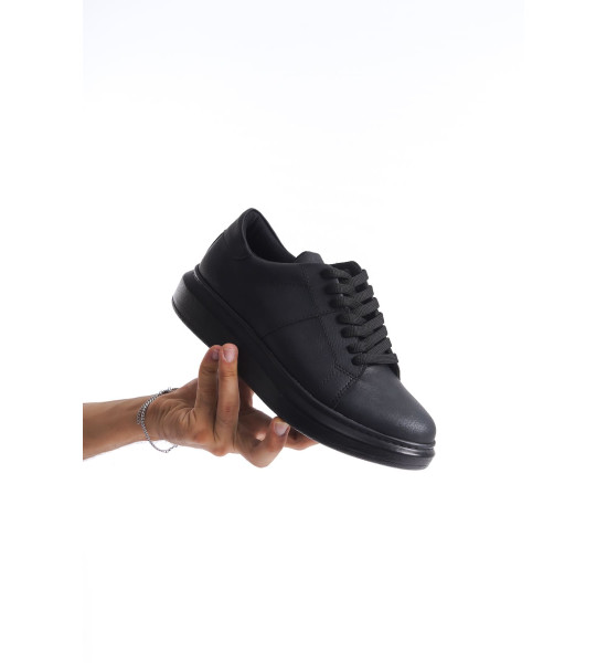 ALC Collection SLW151 Boost Bağcıklı Cilt Erkek Günlük Sneaker Ayakkabı CST - Siyah