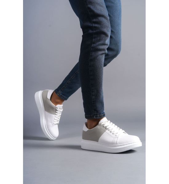 ALC Collection SLW151 Boost Bağcıklı Cilt Süet Erkek Günlük Sneaker Ayakkabı CSBT - Beyaz/Gri