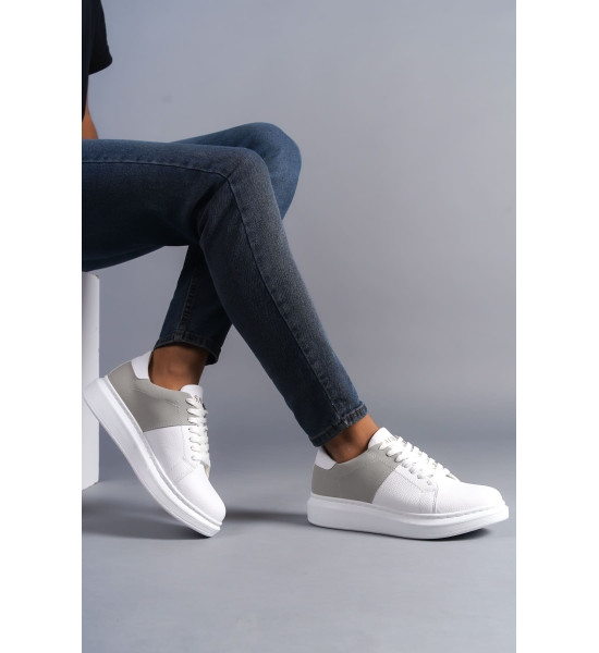 ALC Collection SLW151 Boost Bağcıklı Cilt Süet Erkek Günlük Sneaker Ayakkabı CSBT - Beyaz/Gri