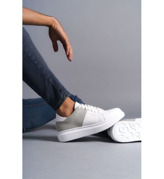 ALC Collection SLW151 Boost Bağcıklı Cilt Süet Erkek Günlük Sneaker Ayakkabı CSBT - Beyaz/Gri