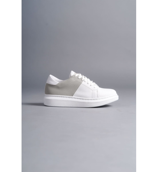 ALC Collection SLW151 Boost Bağcıklı Cilt Süet Erkek Günlük Sneaker Ayakkabı CSBT - Beyaz/Gri