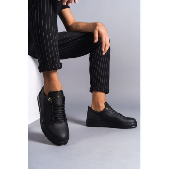 ALC Collection SLW152 Cool Bağcıklı Cilt Erkek Günlük Spor Klasik Ayakkabı ST - Siyah