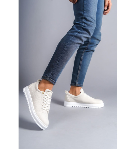 ALC Collection SLW152 Cool Bağcıklı Keten Erkek Günlük Spor Klasik Ayakkabı KBT - Beyaz