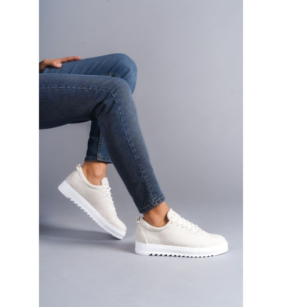 ALC Collection SLW152 Cool Bağcıklı Keten Erkek Günlük Spor Klasik Ayakkabı KBT - Beyaz