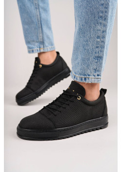 SLW152 Cool Bağcıklı Keten Erkek Günlük Spor Klasik Ayakkabı KST - Siyah