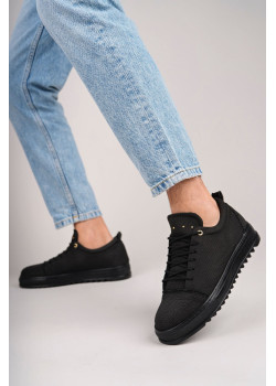 SLW152 Cool Bağcıklı Keten Erkek Günlük Spor Klasik Ayakkabı KST - Siyah