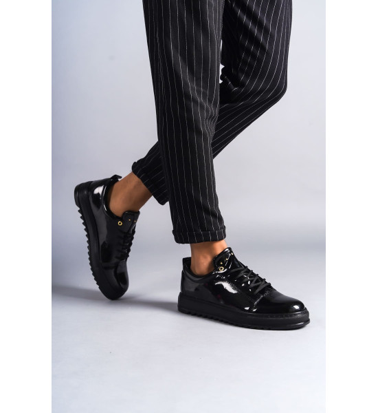 ALC Collection SLW152 Cool Bağcıklı Rugan Erkek Günlük Spor Klasik Ayakkabı RST - Siyah