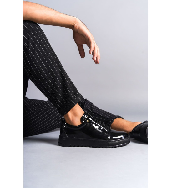 ALC Collection SLW152 Cool Bağcıklı Rugan Erkek Günlük Spor Klasik Ayakkabı RST - Siyah