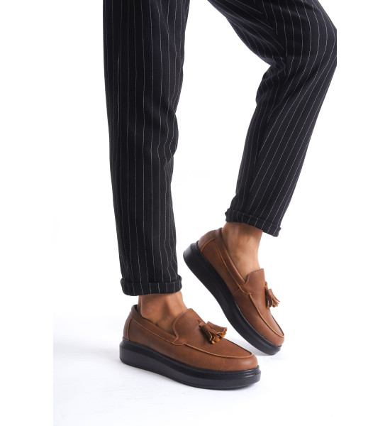 ALC Collection SLW154 Blaze Bağcıksız Püsküllü Cilt Erkek Günlük Spor Klasik Ayakkabı CST - Taba