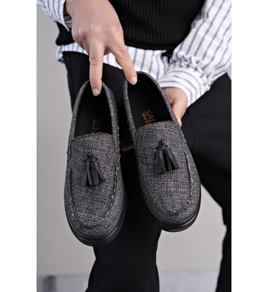 ALC Collection SLW154 Blaze Bağcıksız Püsküllü Keten Erkek Günlük Spor Klasik Ayakkabı KST - Gri