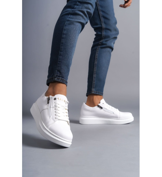 ALC Collection SLW155 Warrior Bağcıklı ve Fermuarlı Cilt Erkek Günlük Sneaker Ayakkabı CBT - Beyaz