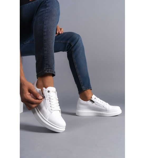 ALC Collection SLW155 Warrior Bağcıklı ve Fermuarlı Cilt Erkek Günlük Sneaker Ayakkabı CBT - Beyaz