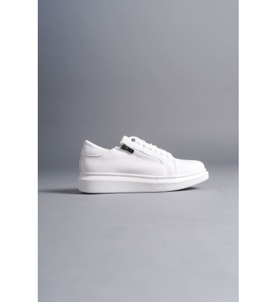 ALC Collection SLW155 Warrior Bağcıklı ve Fermuarlı Cilt Erkek Günlük Sneaker Ayakkabı CBT - Beyaz