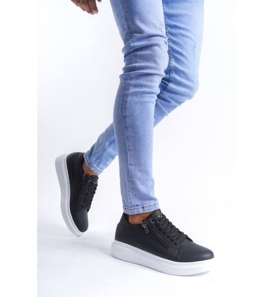 ALC Collection SLW155 Warrior Bağcıklı ve Fermuarlı Cilt Erkek Günlük Sneaker Ayakkabı CBT - Siyah