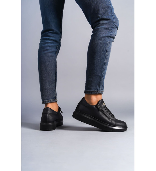 ALC Collection SLW155 Warrior Bağcıklı ve Fermuarlı Cilt Erkek Günlük Sneaker Ayakkabı CST - Siyah