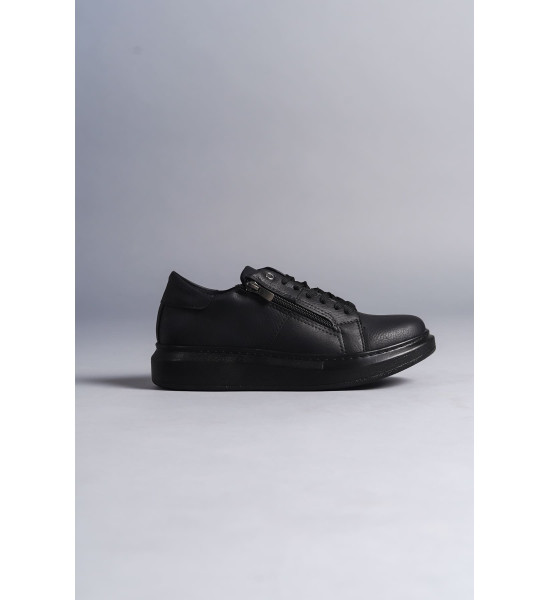 ALC Collection SLW155 Warrior Bağcıklı ve Fermuarlı Cilt Erkek Günlük Sneaker Ayakkabı CST - Siyah