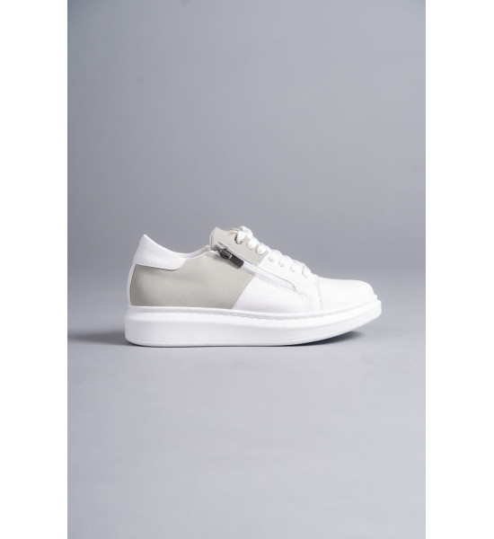 ALC Collection SLW155 Warrior Bağcıklı ve Fermuarlı Cilt Süet Erkek Günlük Sneaker Ayakkabı CSBT - Beyaz/Gri