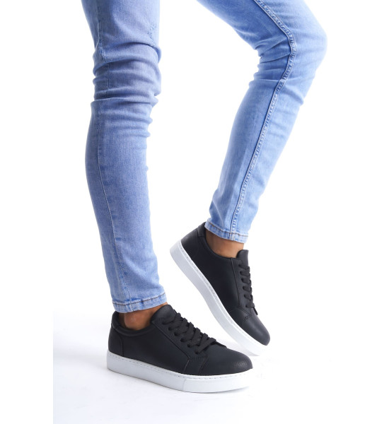 ALC Collection SLW165 Elite Bağcıklı Cilt Erkek Günlük Sneaker Ayakkabı CBT - Siyah