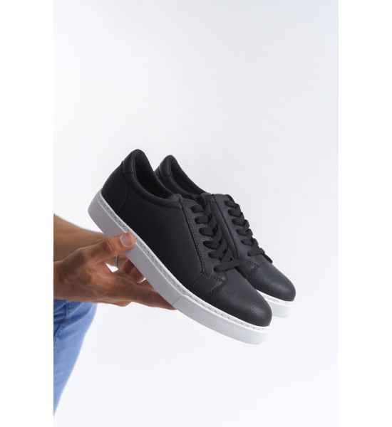 ALC Collection SLW165 Elite Bağcıklı Cilt Erkek Günlük Sneaker Ayakkabı CBT - Siyah