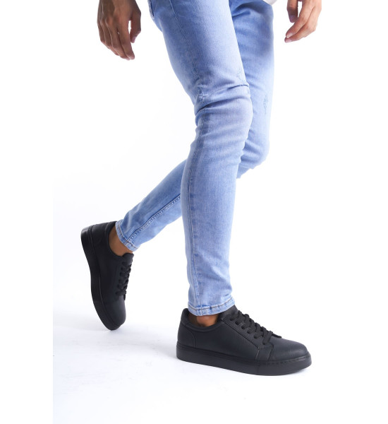 ALC Collection SLW165 Elite Bağcıklı Cilt Erkek Günlük Sneaker Ayakkabı CST - Siyah
