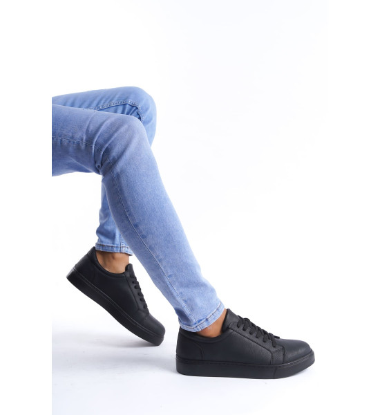 ALC Collection SLW165 Elite Bağcıklı Cilt Erkek Günlük Sneaker Ayakkabı CST - Siyah