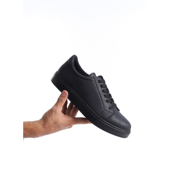 ALC Collection SLW165 Elite Bağcıklı Cilt Erkek Günlük Sneaker Ayakkabı CST - Siyah