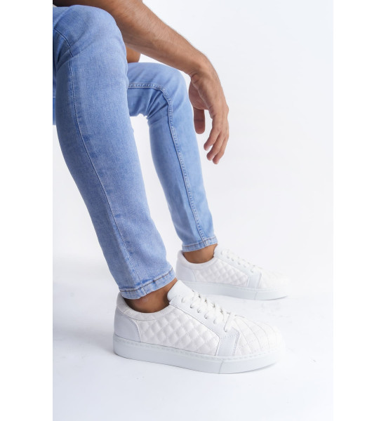 ALC Collection SLW166 Prestige Bağcıklı Cilt Kapitone Desenli Erkek Günlük Sneaker Ayakkabı CBT - Beyaz