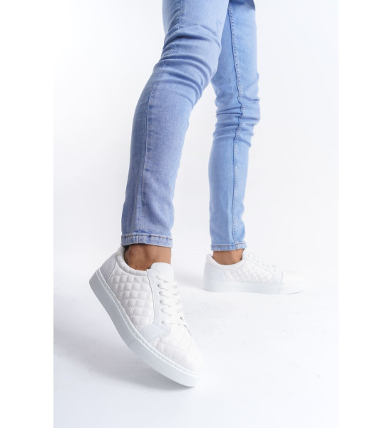 ALC Collection SLW166 Prestige Bağcıklı Cilt Kapitone Desenli Erkek Günlük Sneaker Ayakkabı CBT - Beyaz