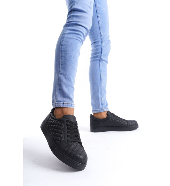 ALC Collection SLW166 Prestige Bağcıklı Cilt Kapitone Desenli Erkek Günlük Sneaker Ayakkabı CST - Siyah