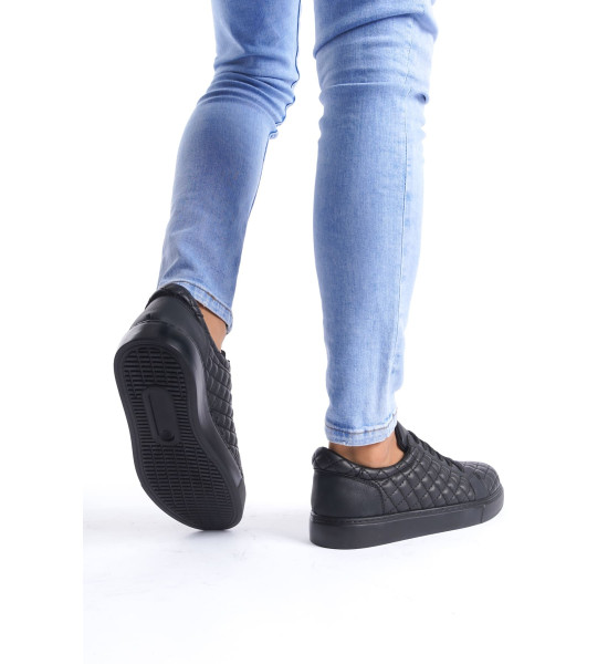 ALC Collection SLW166 Prestige Bağcıklı Cilt Kapitone Desenli Erkek Günlük Sneaker Ayakkabı CST - Siyah