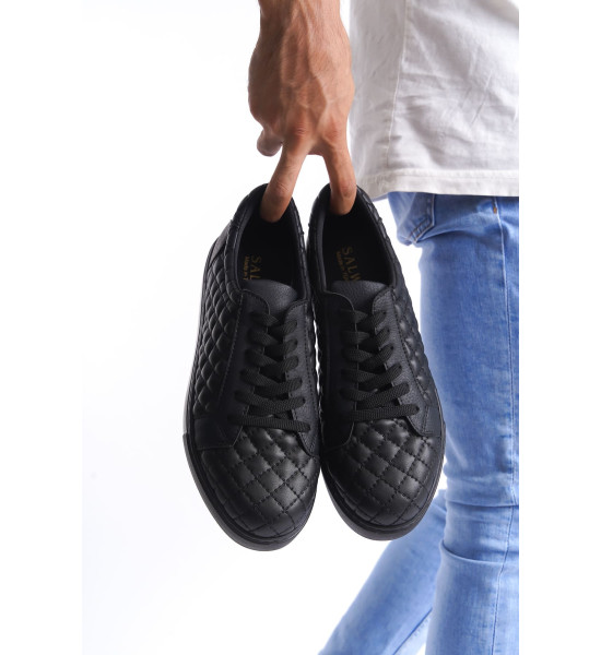 ALC Collection SLW166 Prestige Bağcıklı Cilt Kapitone Desenli Erkek Günlük Sneaker Ayakkabı CST - Siyah