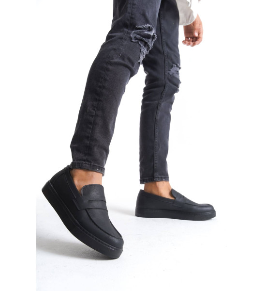 ALC Collection SLW180 Estilo X Bağcıksız Cilt Erkek Günlük Spor Klasik Ayakkabı CST - Siyah