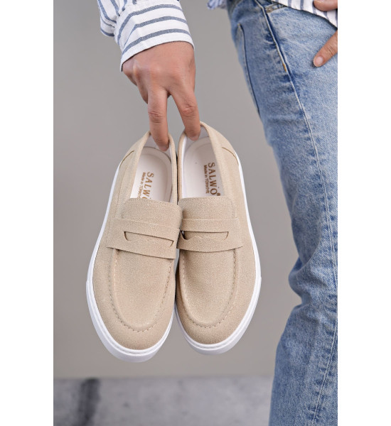 ALC Collection SLW180 Estilo X Bağcıksız Süet Erkek Günlük Spor Klasik Ayakkabı SBT - Krem