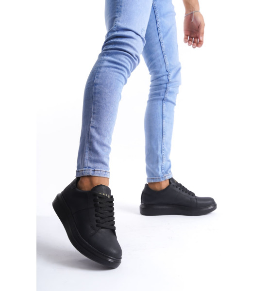 ALC Collection SLW151 Boost Bağcıklı Cilt Erkek Günlük Sneaker Ayakkabı CST - Siyah