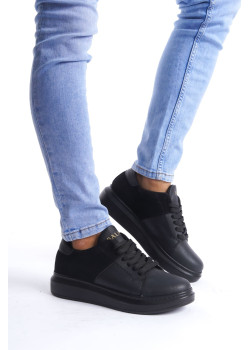 SLW151 Boost Bağcıklı Cilt Süet Erkek Günlük Sneaker Ayakkabı CSST - Siyah