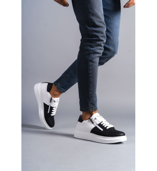 ALC Collection SLW155 Warrior Bağcıklı ve Fermuarlı Cilt Erkek Günlük Sneaker Ayakkabı CBT - Beyaz/Siyah