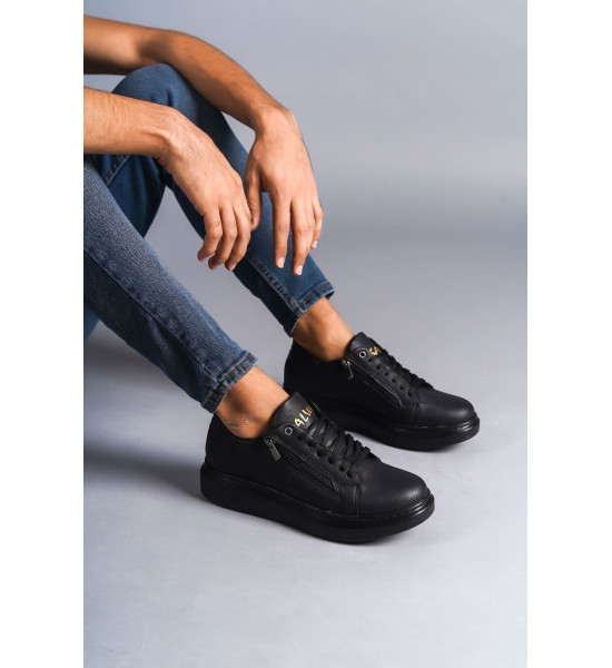 ALC Collection SLW155 Warrior Bağcıklı ve Fermuarlı Cilt Erkek Günlük Sneaker Ayakkabı CST - Siyah