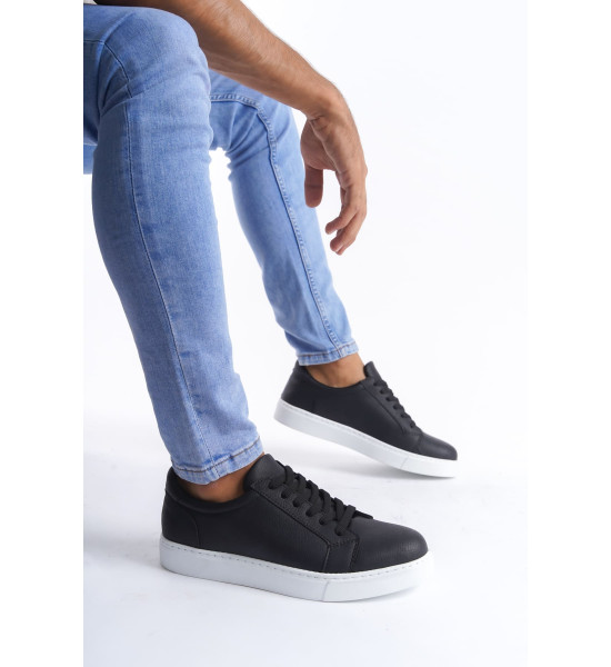 ALC Collection SLW165 Elite Bağcıklı Cilt Erkek Günlük Sneaker Ayakkabı CBT - Siyah