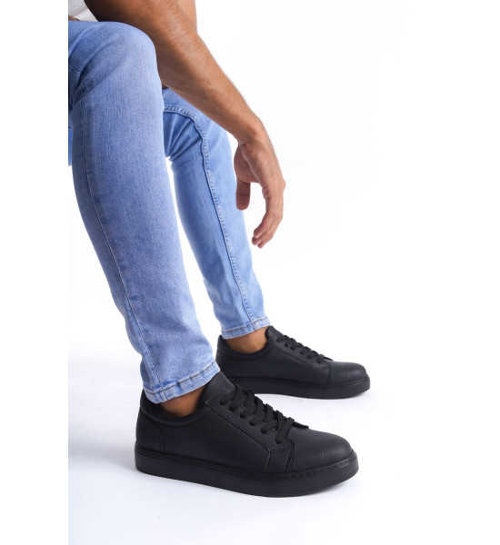 ALC Collection SLW165 Elite Bağcıklı Cilt Erkek Günlük Sneaker Ayakkabı CST - Siyah