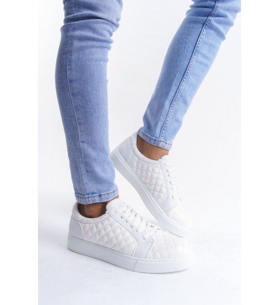 ALC Collection SLW166 Prestige Bağcıklı Cilt Kapitone Desenli Erkek Günlük Sneaker Ayakkabı CBT - Beyaz