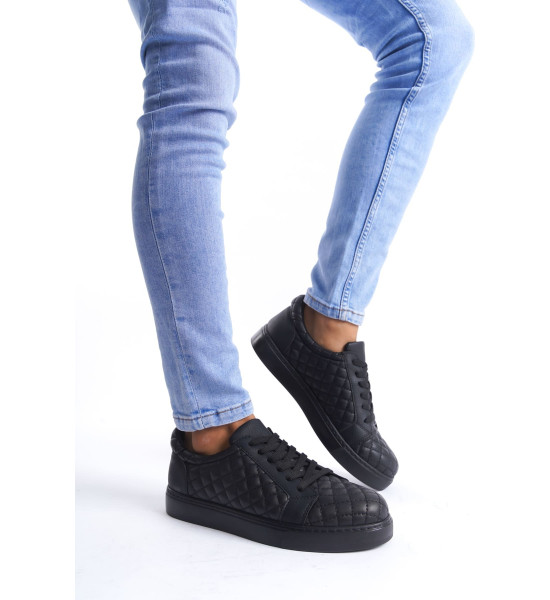 ALC Collection SLW166 Prestige Bağcıklı Cilt Kapitone Desenli Erkek Günlük Sneaker Ayakkabı CST - Siyah