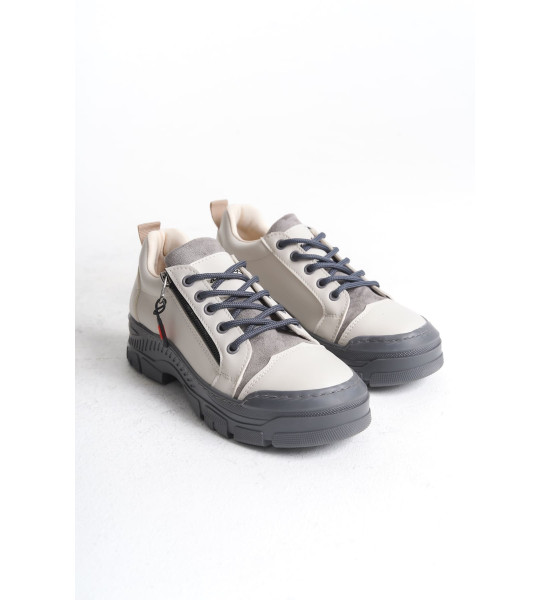 ALC Collection AGATHA Bağcıklı Fermuarlı Ortopedik Taban Kadın Sneaker Spor Ayakkabı CGT - Krem