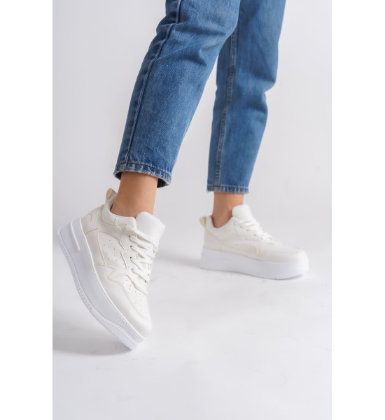 ALC Collection ALESSI Bağcıklı Ortopedik Taban Kadın Sneaker Spor Ayakkabı CBT - Kırık Beyaz