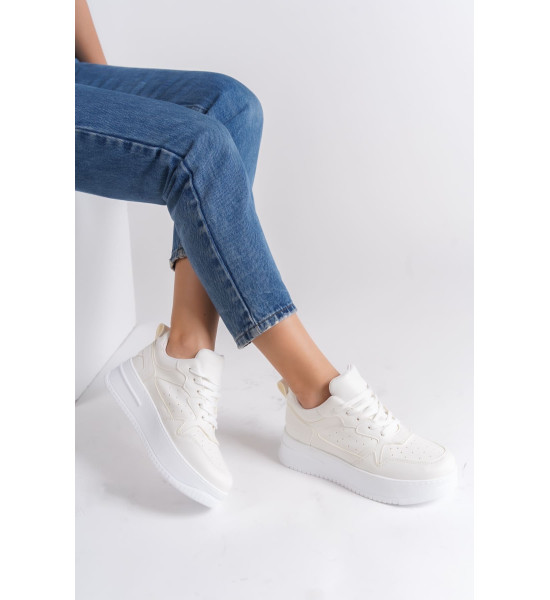 ALC Collection ALESSI Bağcıklı Ortopedik Taban Kadın Sneaker Spor Ayakkabı CBT - Kırık Beyaz