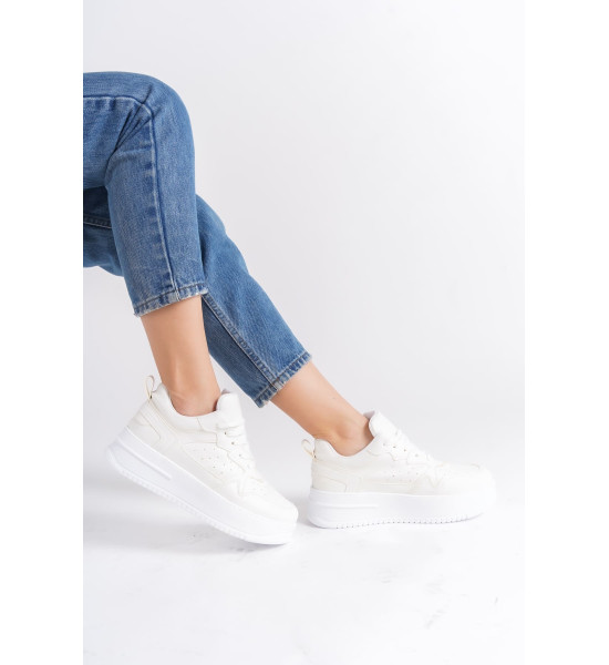 ALC Collection ALESSI Bağcıklı Ortopedik Taban Kadın Sneaker Spor Ayakkabı CBT - Kırık Beyaz
