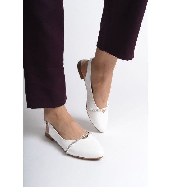 ALC Collection ALLISON Tokalı Ortopedik Rahat Taban Taş Detaylı Kadın Babet Ayakkabı  CKT - Beyaz