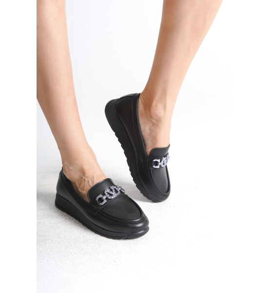 ALC Collection ANNA Ortopedik Rahat Taban Toka Detaylı Klasik Kadın Babet Anne Ayakkabısı  CST - Siyah