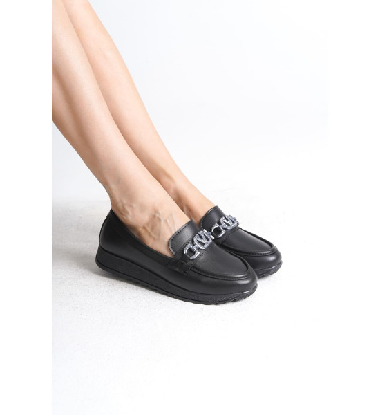 ALC Collection ANNA Ortopedik Rahat Taban Toka Detaylı Klasik Kadın Babet Anne Ayakkabısı  CST - Siyah