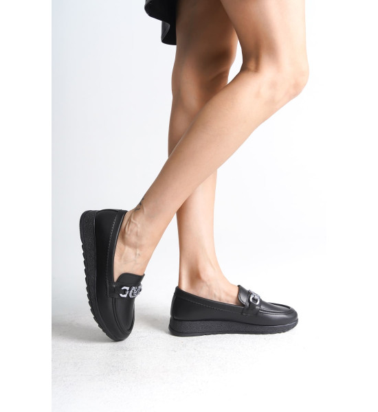 ALC Collection ANNA Ortopedik Rahat Taban Toka Detaylı Klasik Kadın Babet Anne Ayakkabısı  CST - Siyah