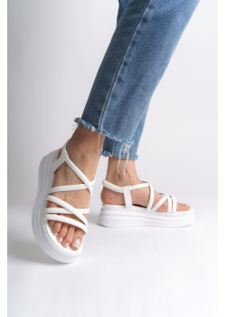 BELLA Lastikli Şerit Detaylı Ortopedik Taban Kadın Sandalet CBT - Beyaz